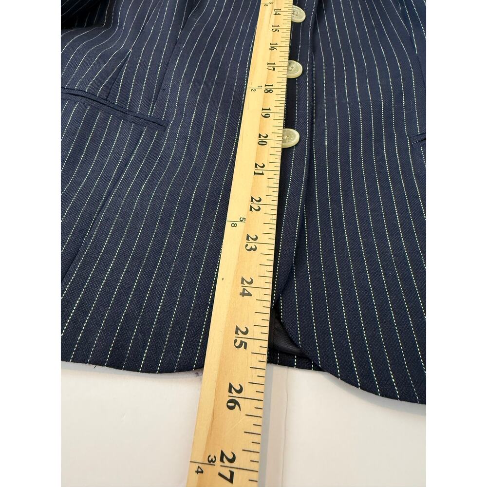 NWT Lauren Ralph Lauren Navy Pinstripe Blazer 10 Linen Wool Made in USA - Picture 9 of 11